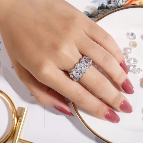 Oval Cut Halo Diamond Pink Wedding Band Eternity - Picture 4 of 16